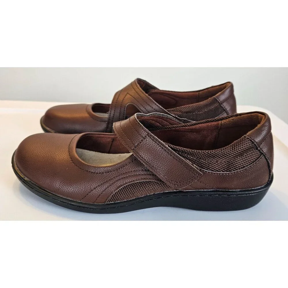 Oviaric Womens Brown Leather Mary Jane Shoes US 8.5 Comfort Sole Adj Strap - Picture 3 of 12